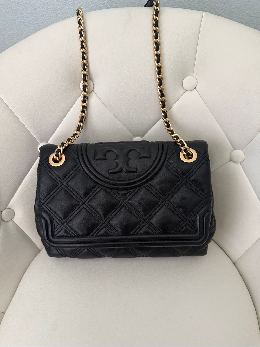 Tory Burch Fleming Quilted Soft Leather Convertible Shoulder Bag Black GoldChain - Picture 6 of 16